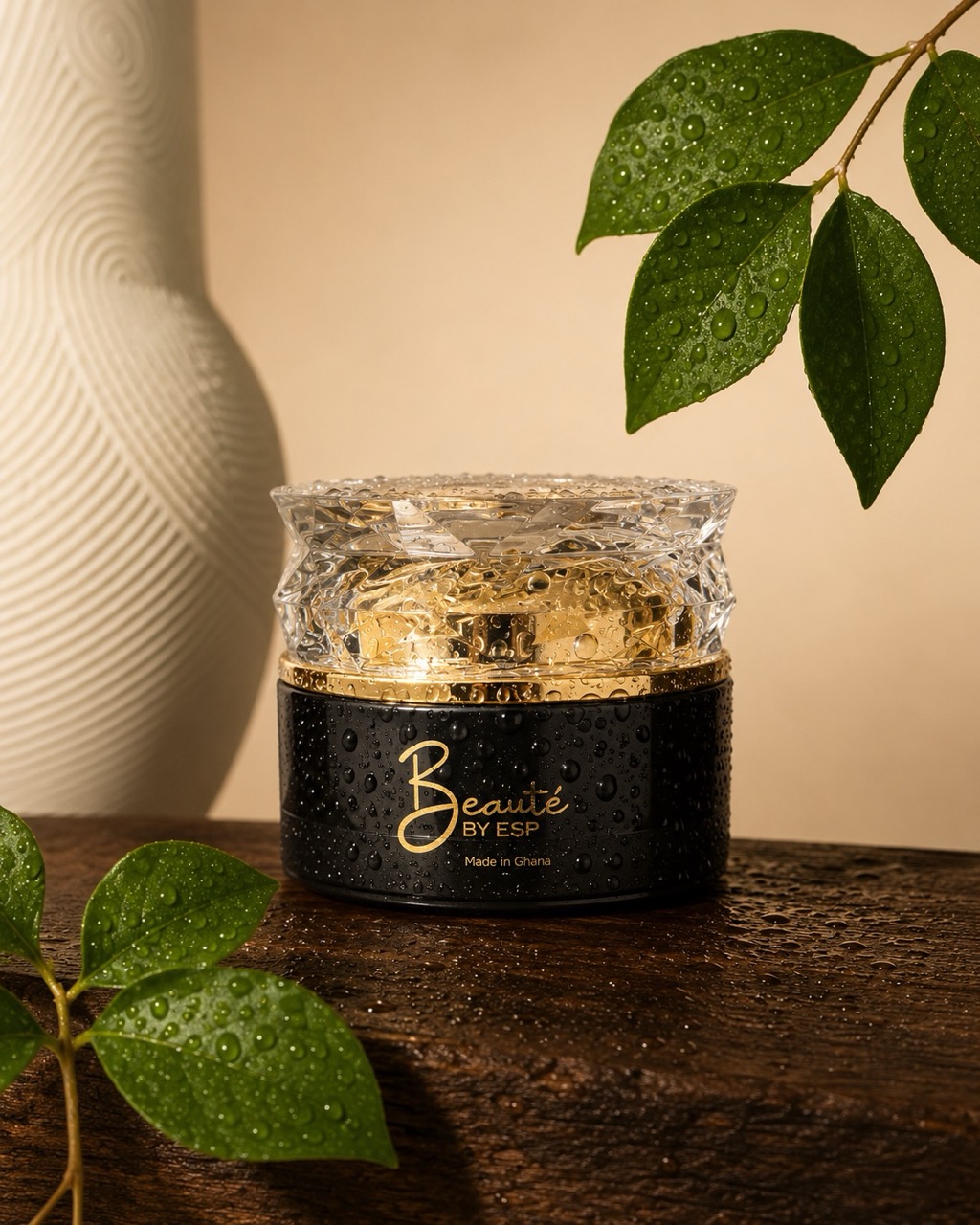 Woman holding Beauté by ESP Ageless Eye Cream showcasing application and results