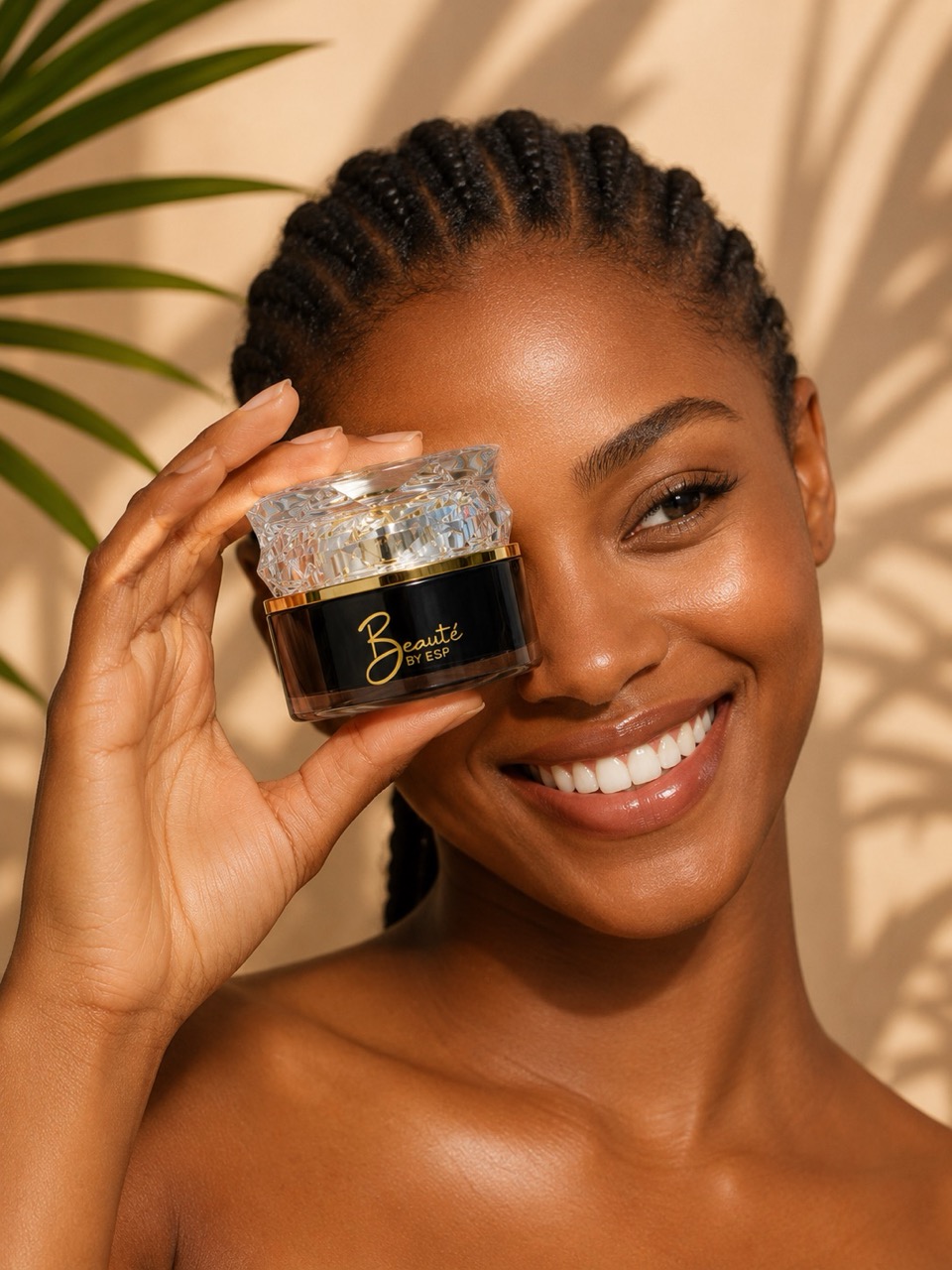 Beauté by ESP eye cream displayed in hands showing texture and packaging detail